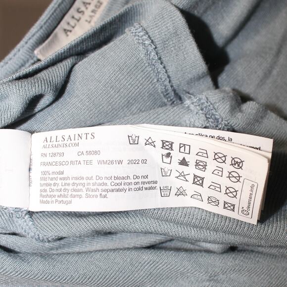 AllSaints Francesco Rita Oversize Long Sleeve T-Shirt Light Blue Size Large - Picture 7 of 7